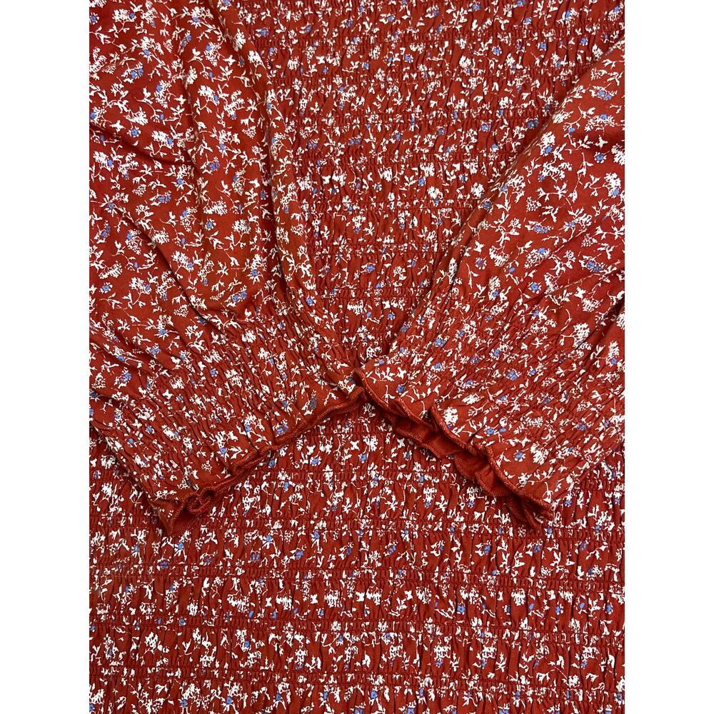 Veronica Beard Red Floral Smocked Puff-Sleeve Top - Picture 12 of 12